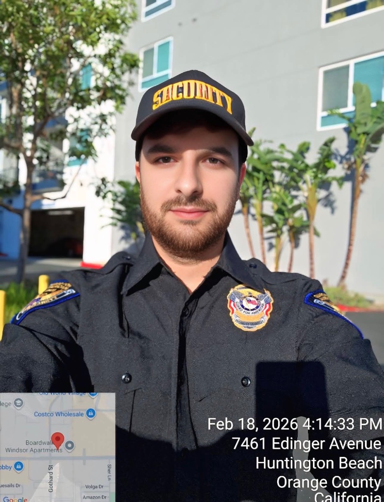 Guard For America security officer on duty in Huntington Beach